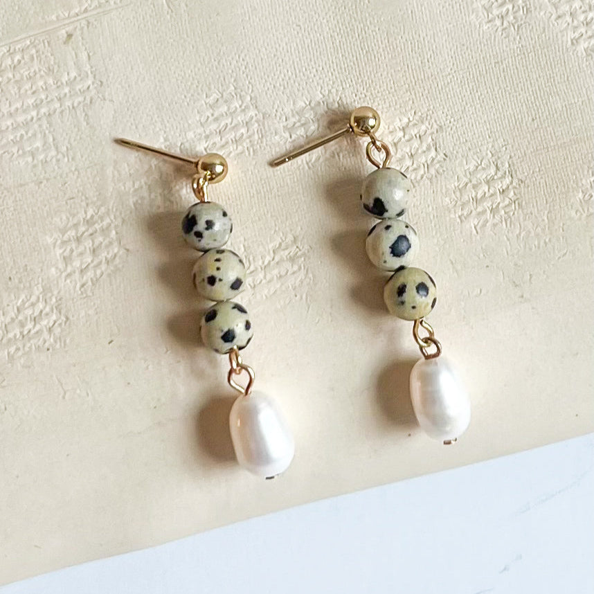 Jasper and Pearl Drop Earrings