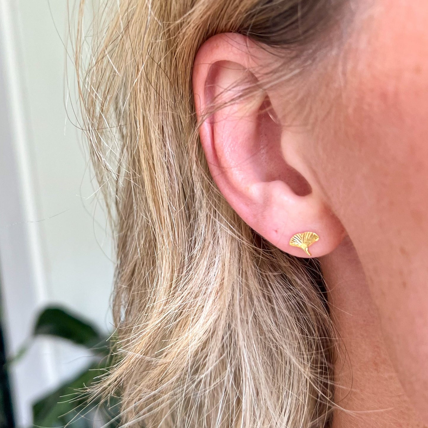 Gold Ginkgo Stud Earrings