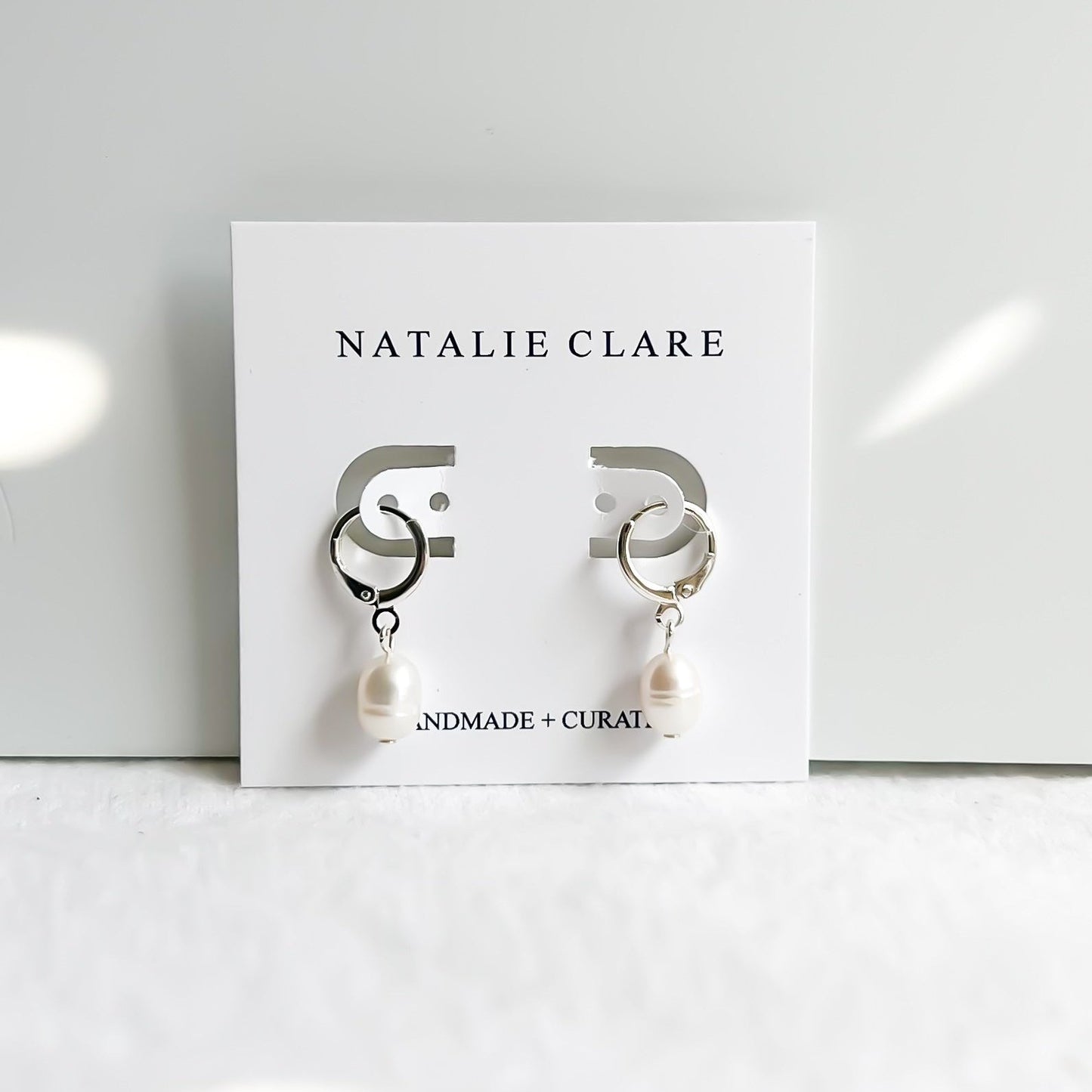 Silver Pearl Huggie Hoops