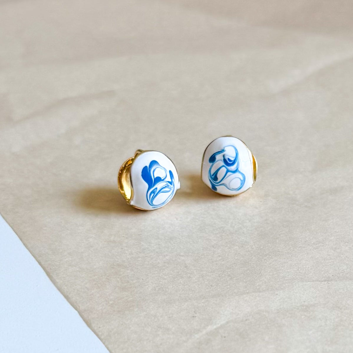 Blue and Porcelain Hoop Earrings