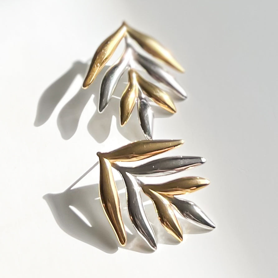 Large Mixed Metal Leaf Earrings
