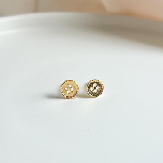 Gold Button Stud Earrings
