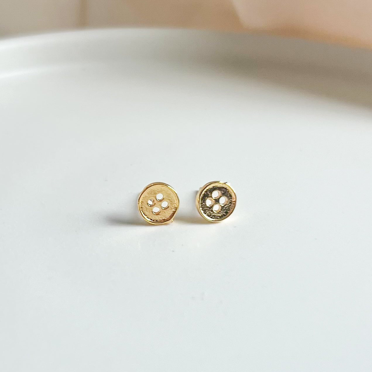 Gold Button Stud Earrings