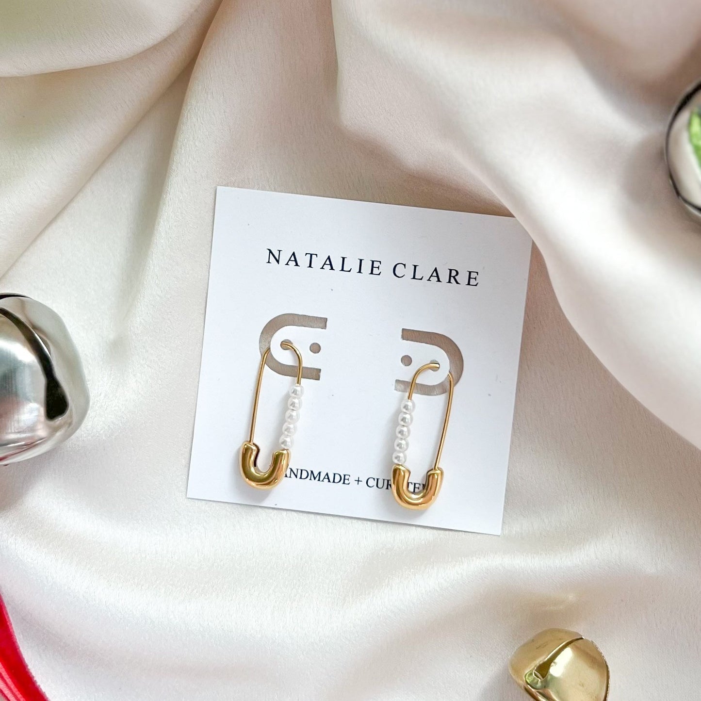 Pearl Safety Pins Earrings