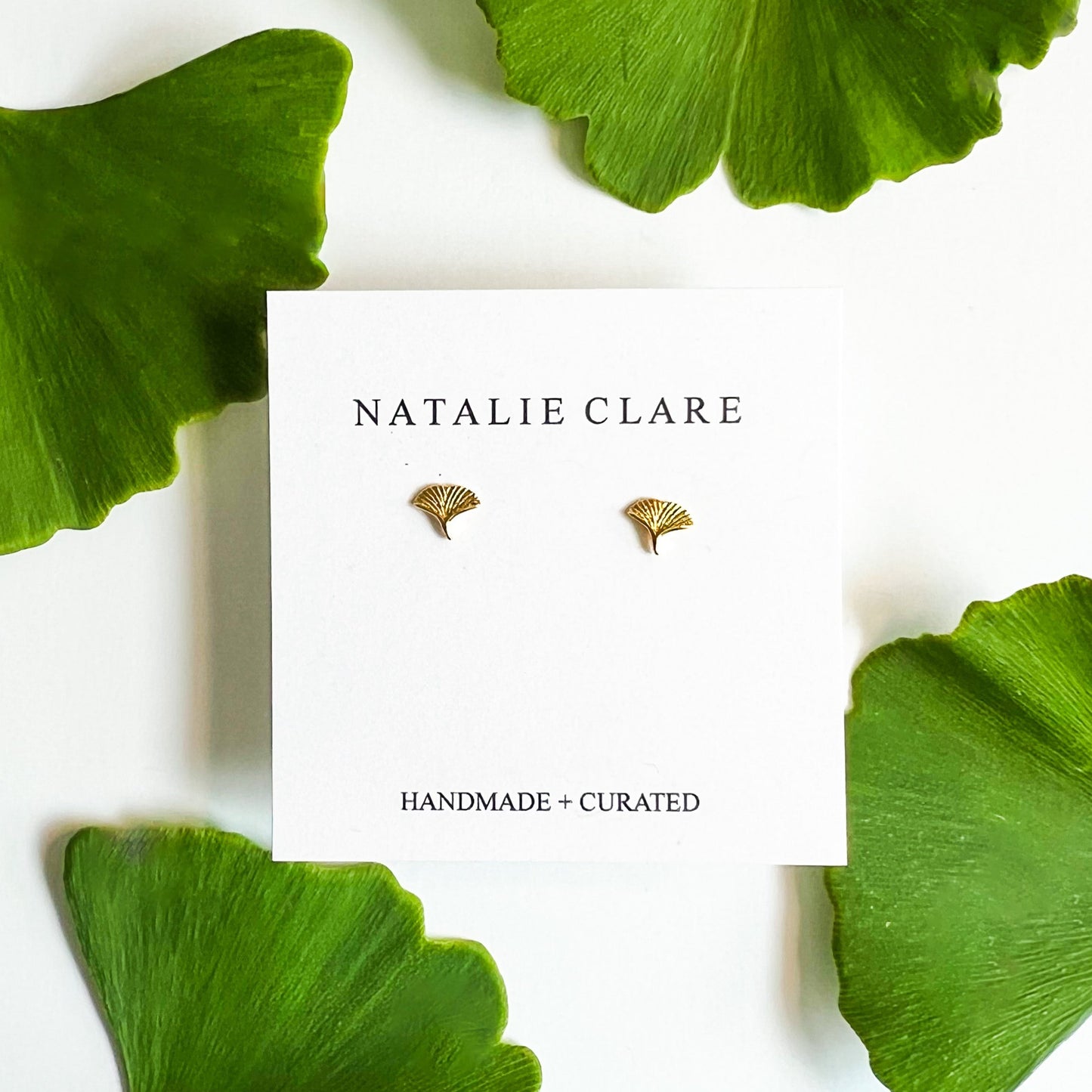 Gold Ginkgo Stud Earrings