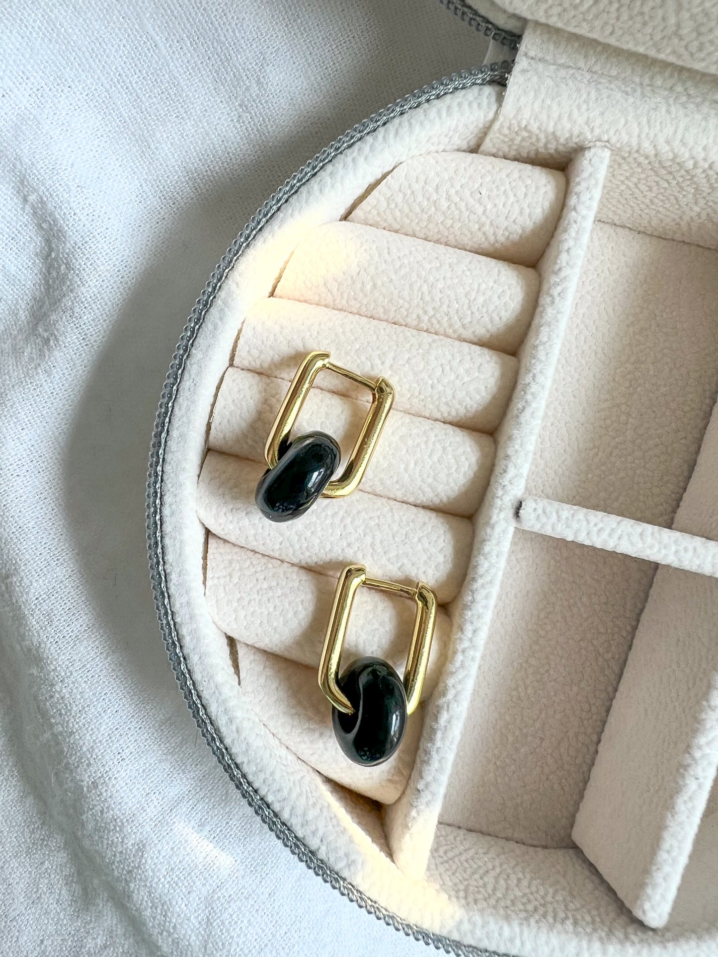 Dark Agate Huggie Hoop