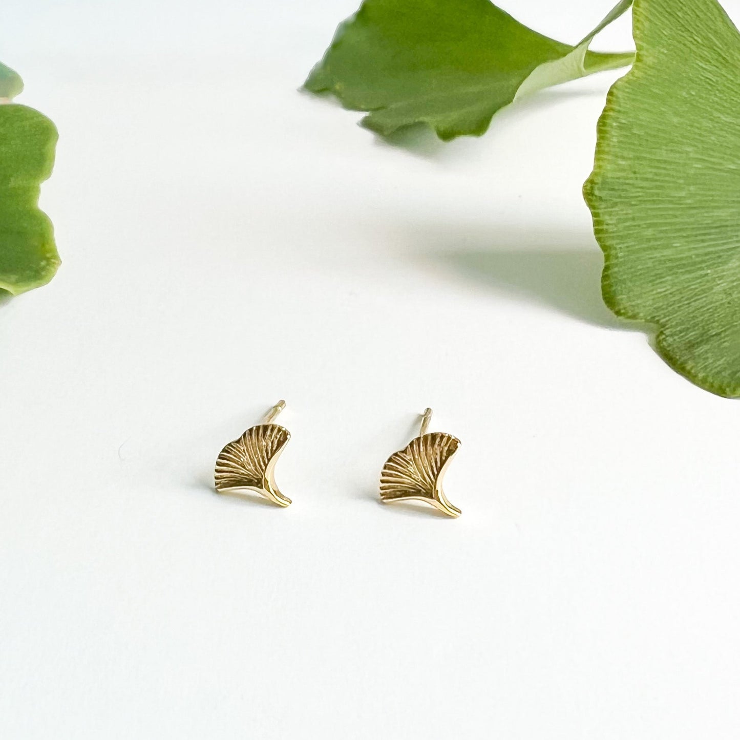 Gold Ginkgo Stud Earrings