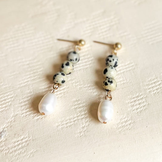 Jasper and Pearl Drop Earrings