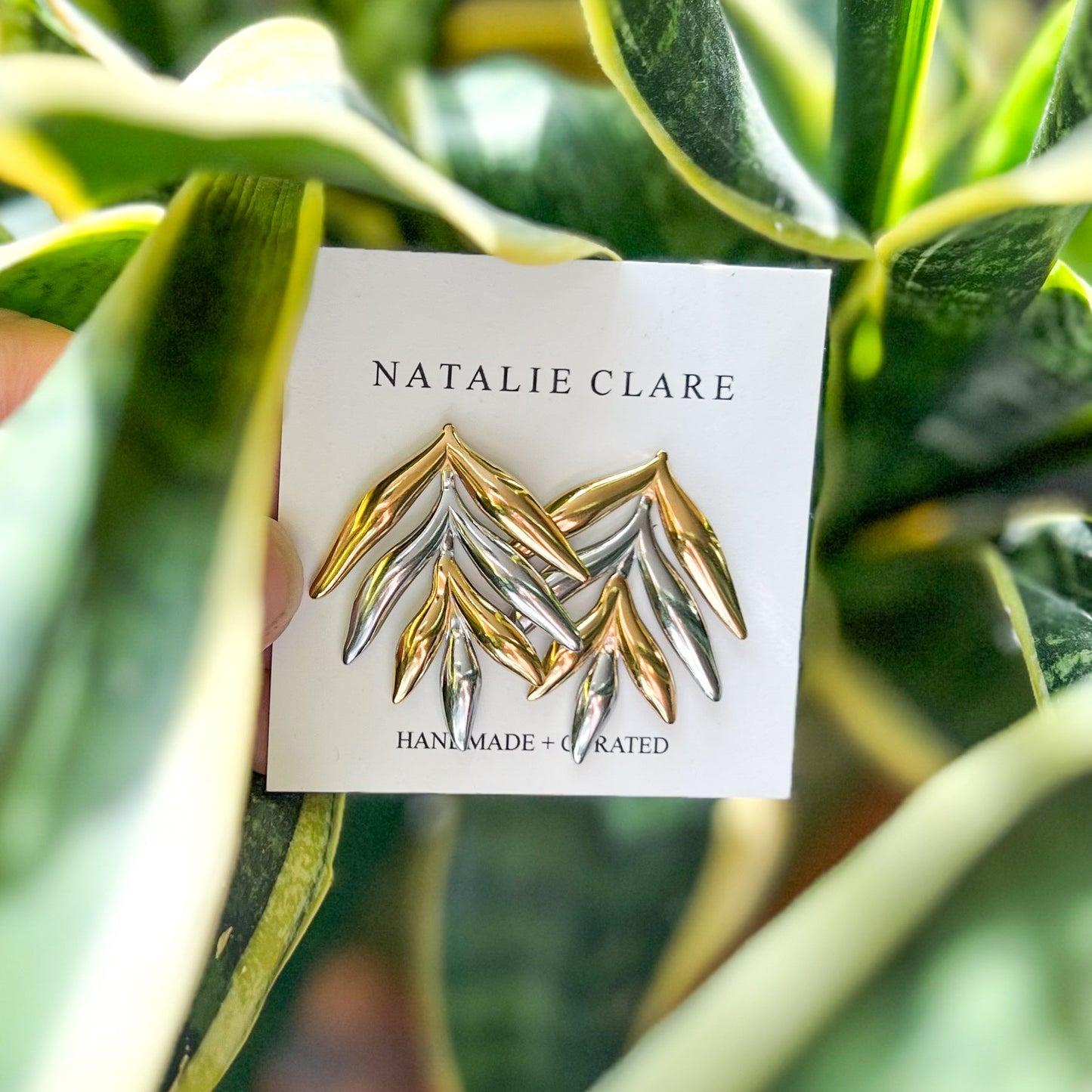 Large Mixed Metal Leaf Earrings