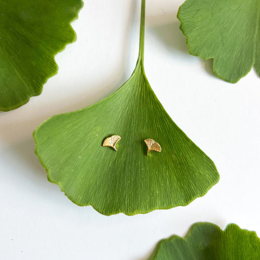 Gold Ginkgo Stud Earrings