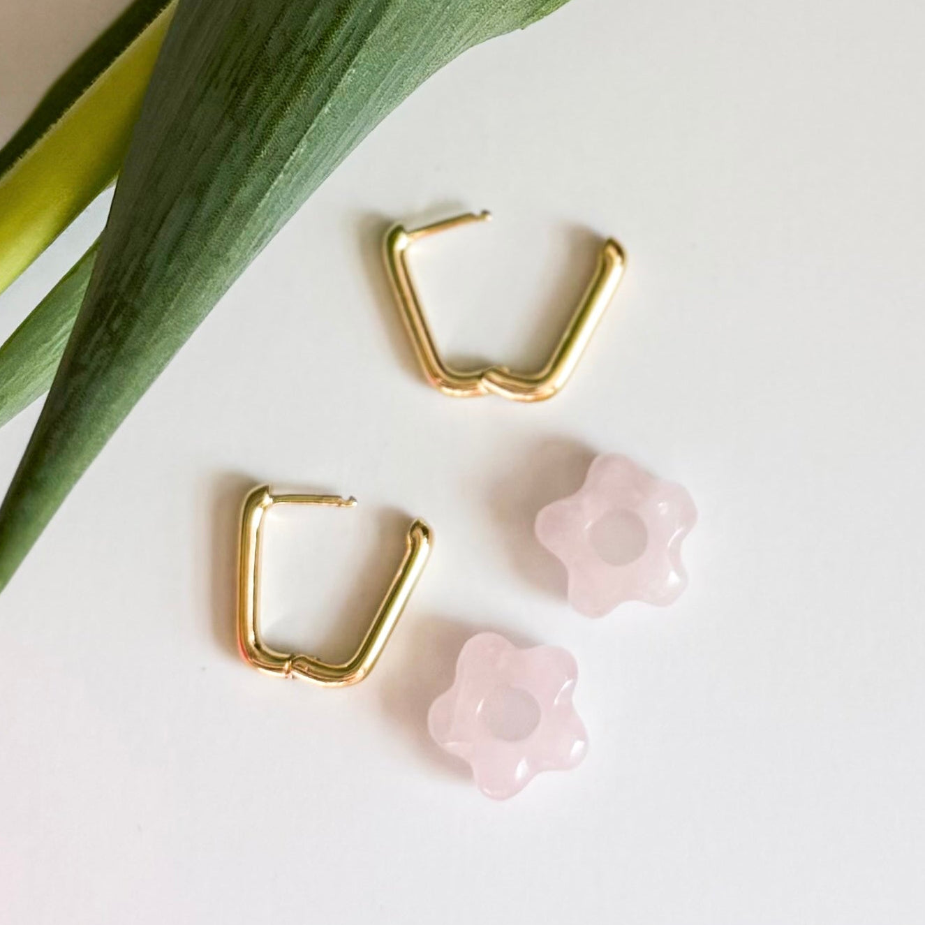 Stone Flower Hoop Earrings