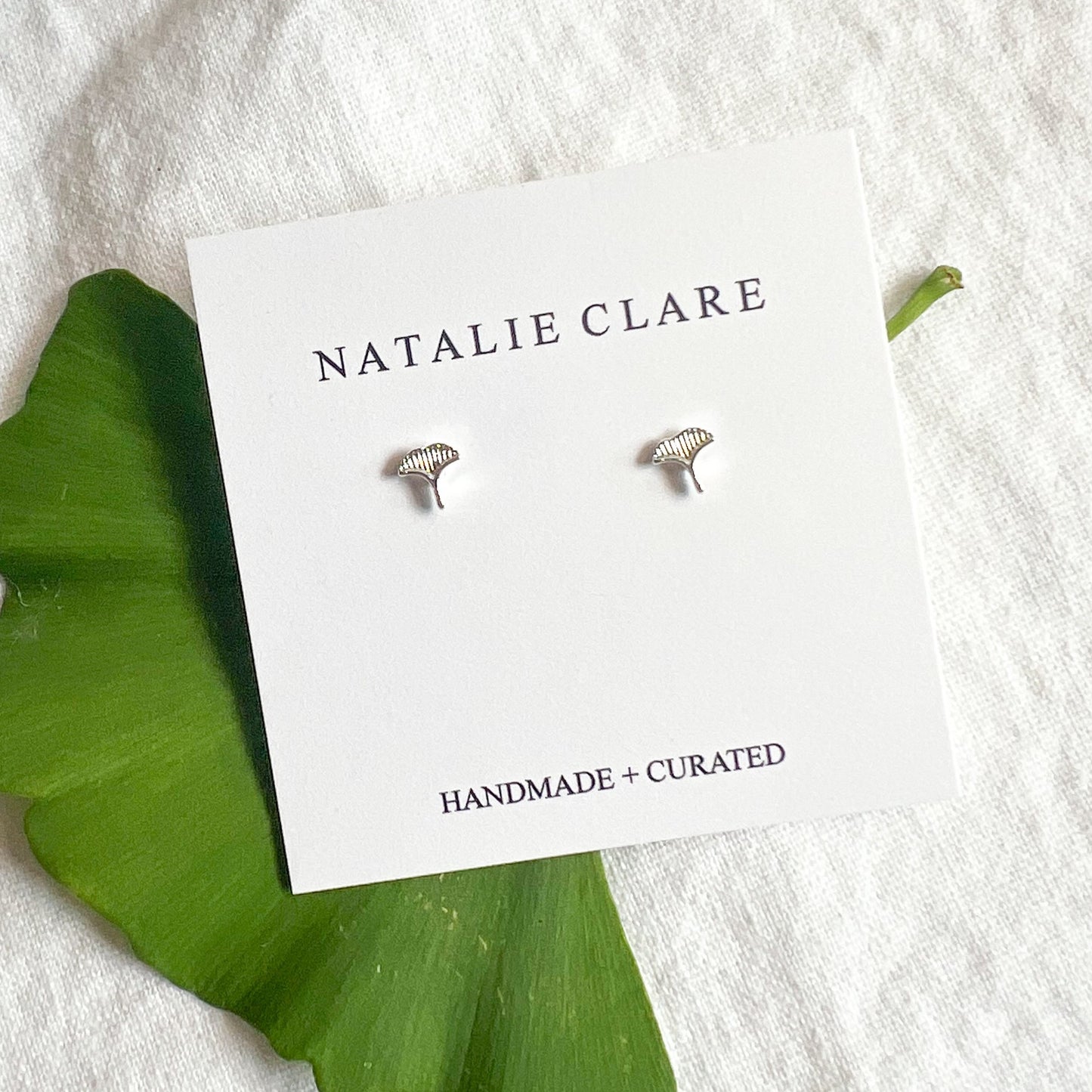 Silver Ginkgo Stud Earrings