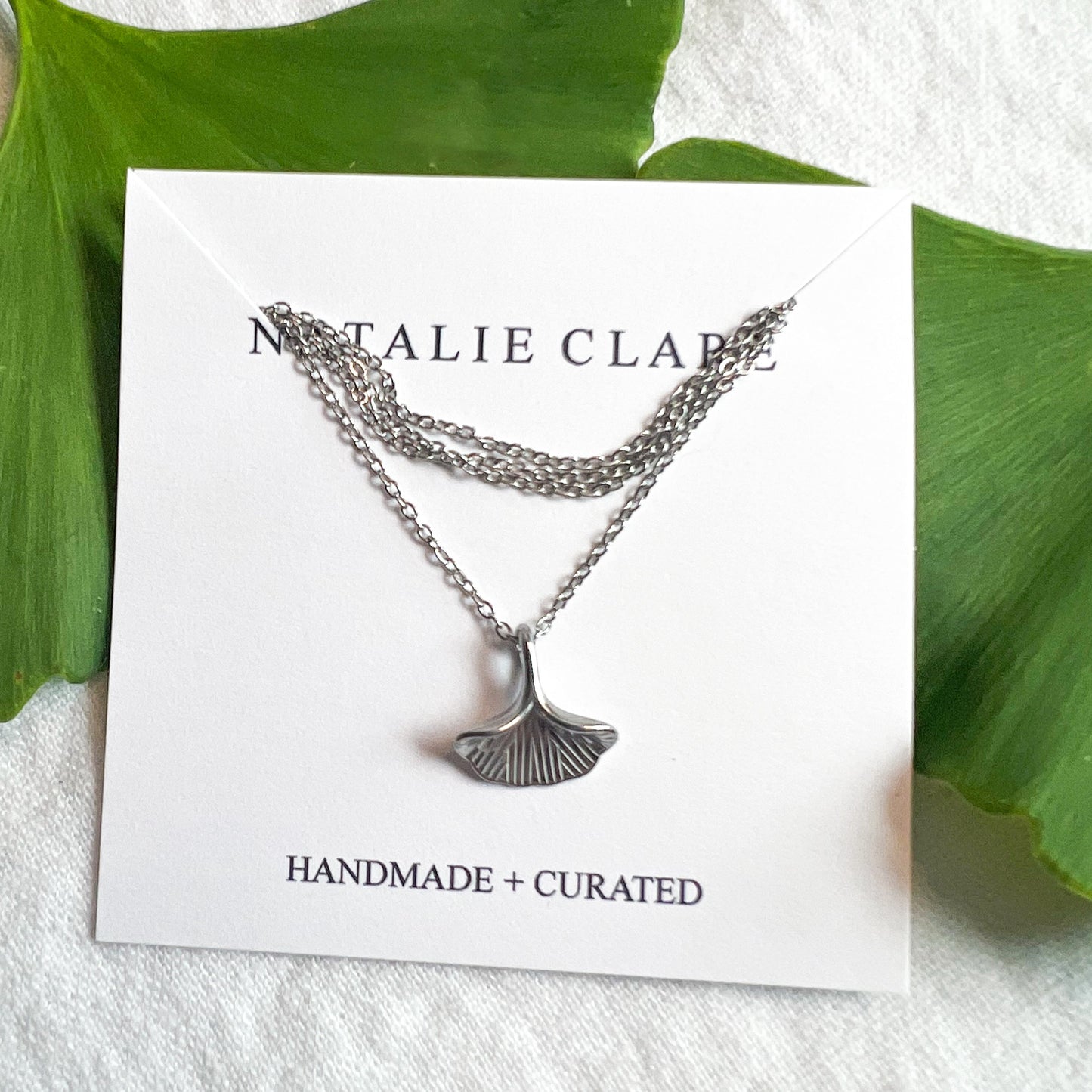 Silver Ginkgo Leaf Necklace