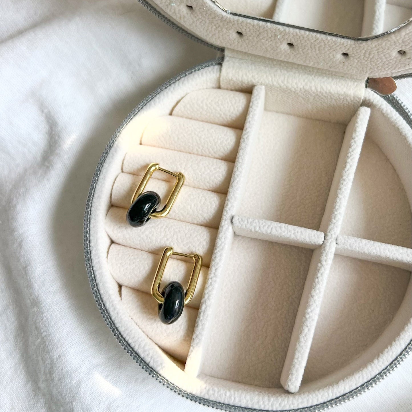 Dark Agate Huggie Hoop