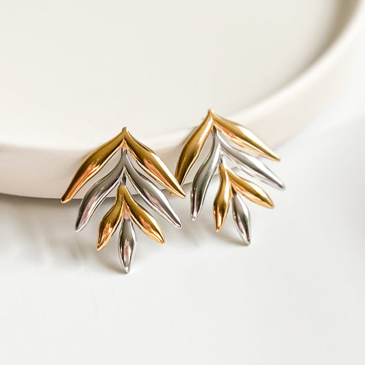 Large Mixed Metal Leaf Earrings