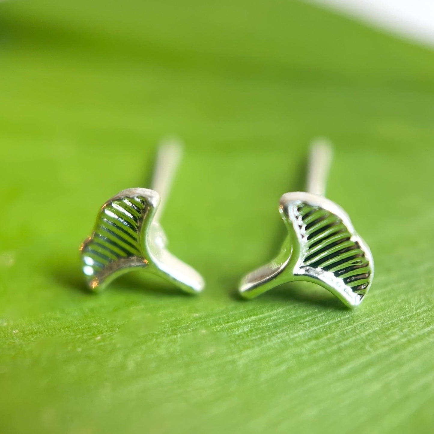 Silver Ginkgo Stud Earrings