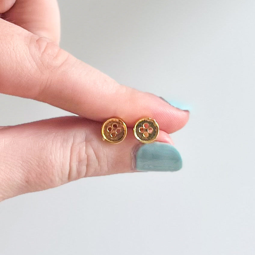 Gold Button Stud Earrings