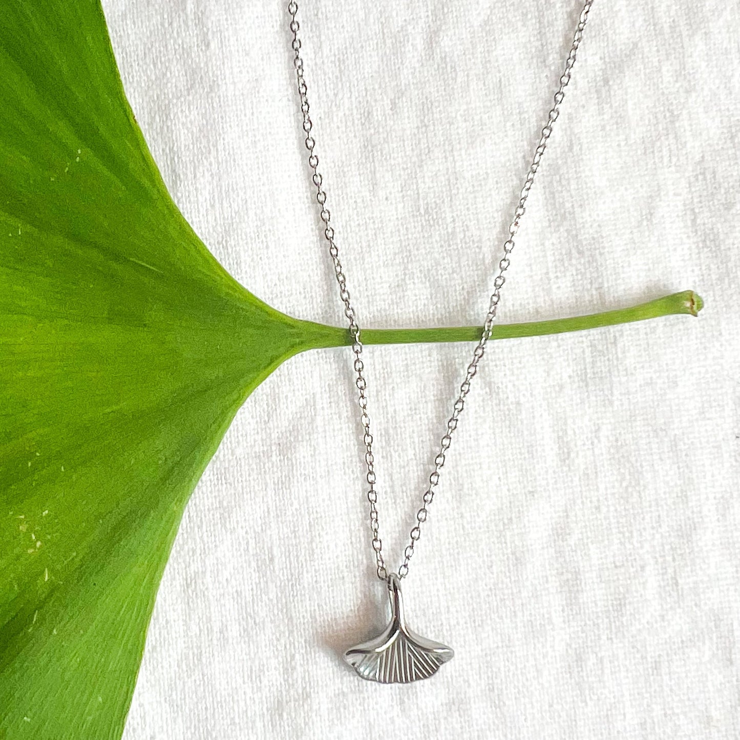Silver Ginkgo Leaf Necklace