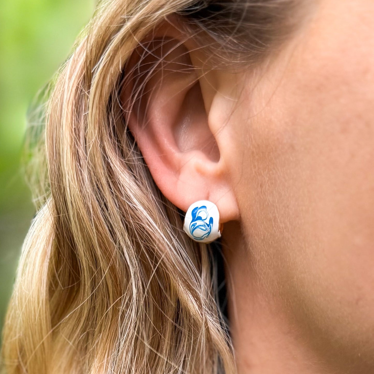 Blue and Porcelain Hoop Earrings