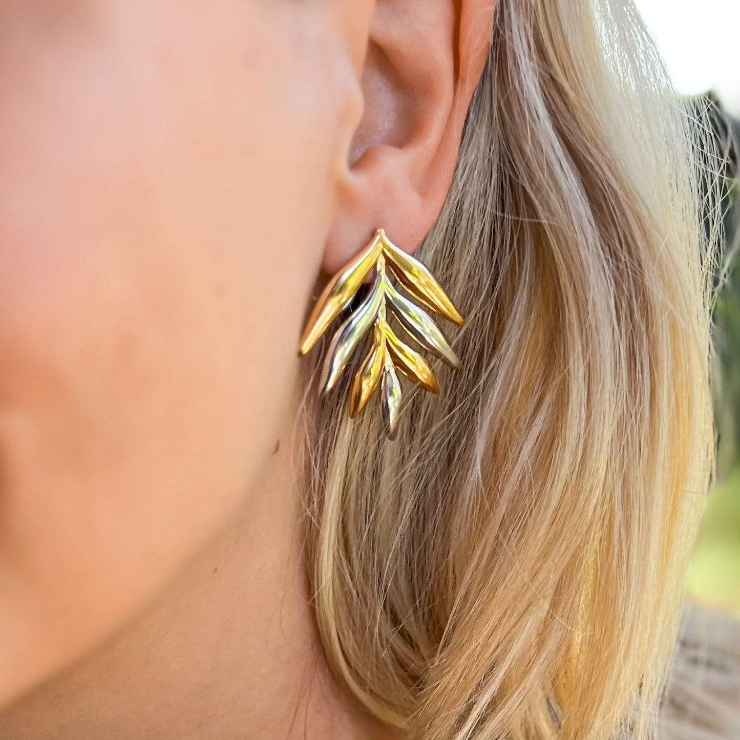 Large Mixed Metal Leaf Earrings