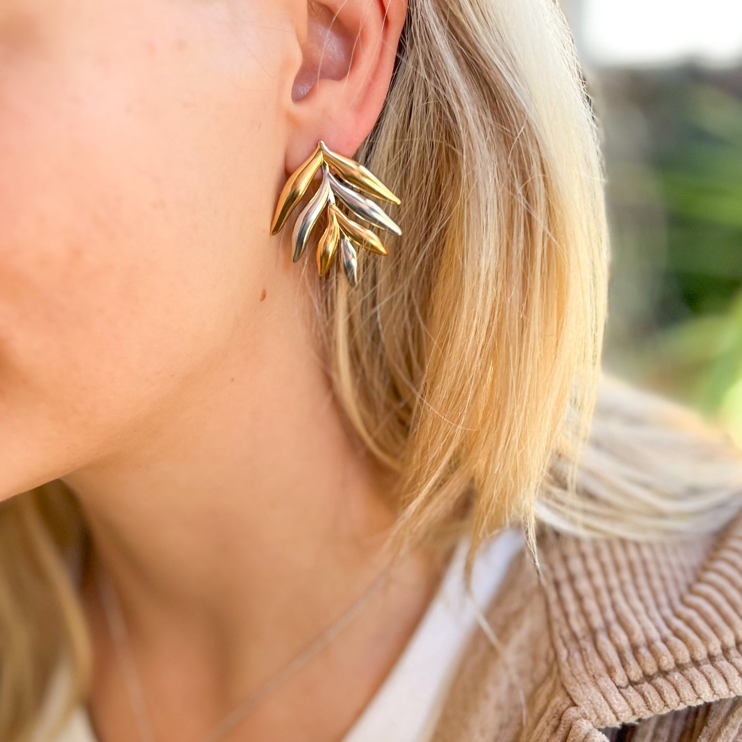 Large Mixed Metal Leaf Earrings