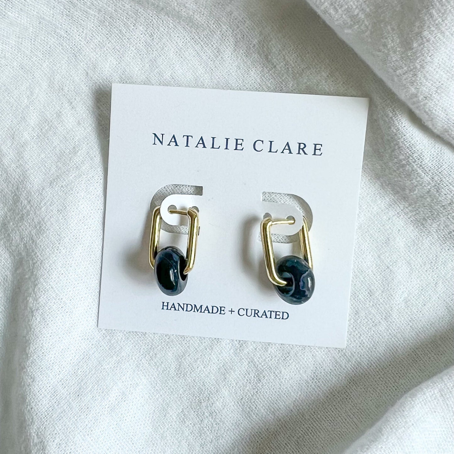 Dark Agate Huggie Hoop