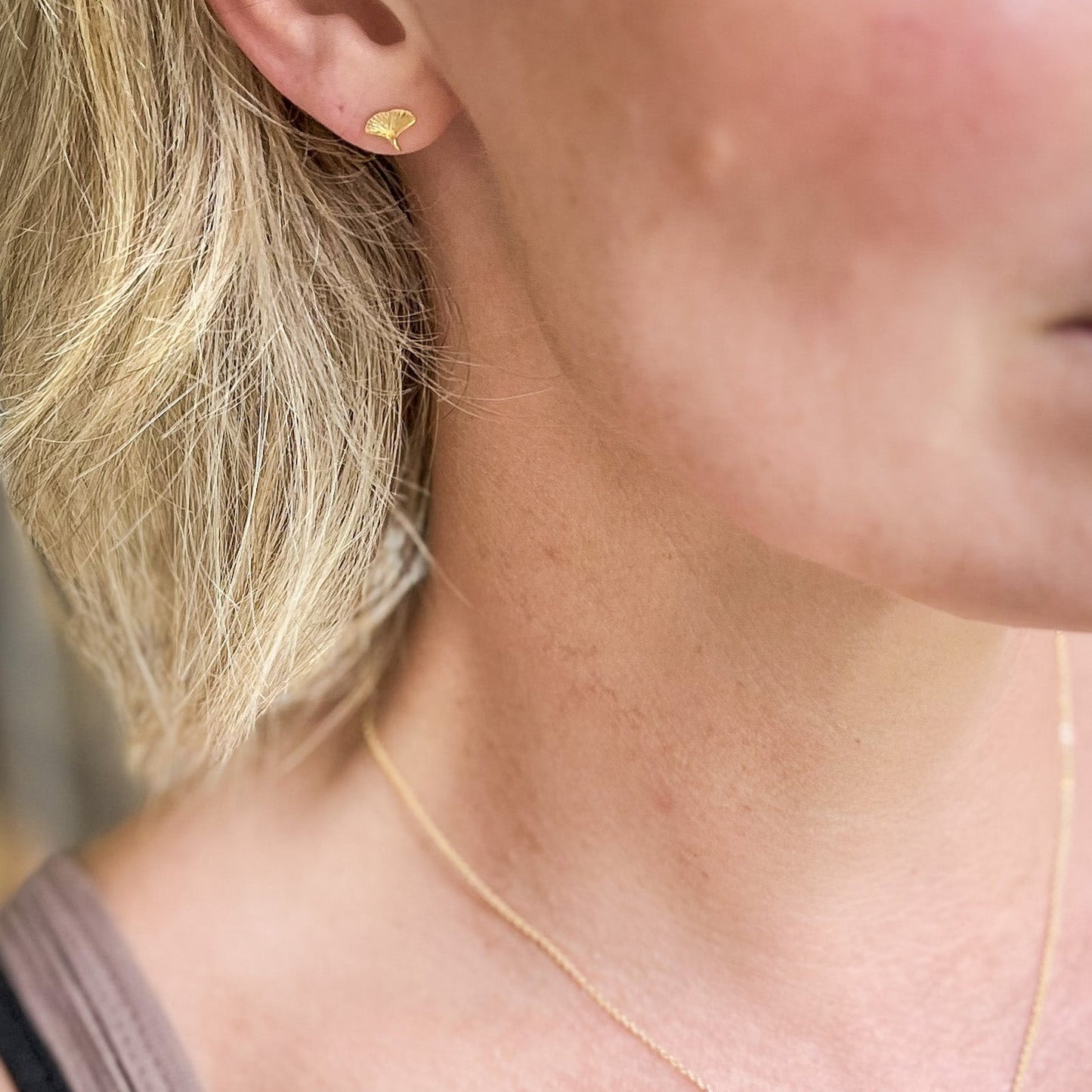Gold Ginkgo Stud Earrings