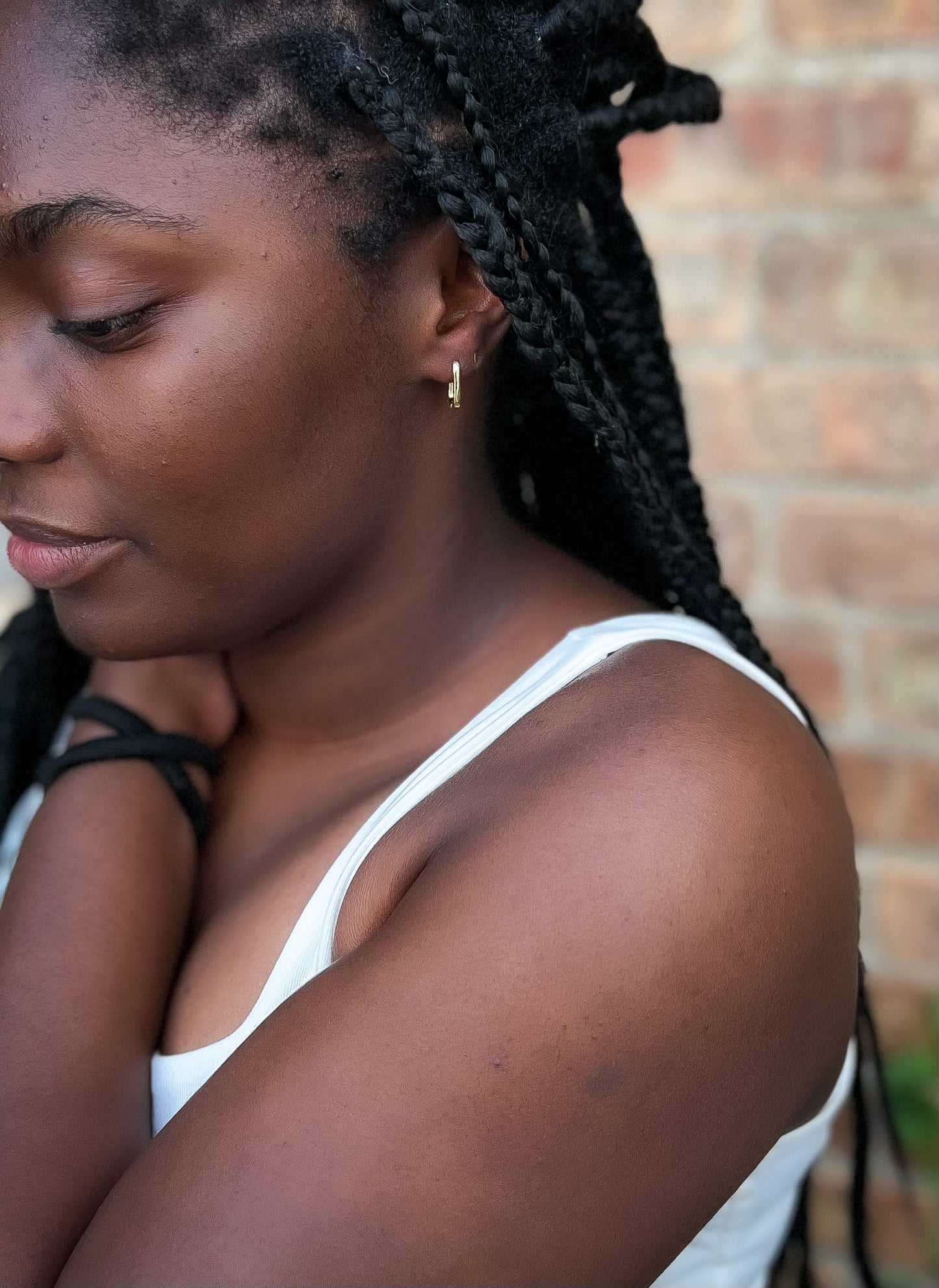 Gold Rectangle Huggie Hoops